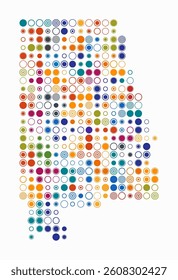 Alabama, shape of the state build of colored cells. Digital style map of the Alabama on white background. Large size circle blocks. Artistic vector illustration.