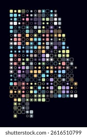 Alabama, shape of the state build of colored cells. Digital style map of the Alabama on dark background. Large size rounded square blocks. Trending vector illustration.