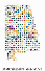 Alabama, la forma del estado se construye de células de color. Mapa de estilo digital de la Alabama sobre fondo blanco. Bloques cuadrados redondeados de tamaño Grande. Increíble Ilustración vectorial.