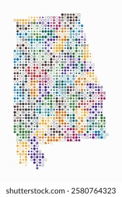 Alabama, shape of the state built of colored cells. Digital style map of Alabama on white background. Small size circle blocks. Trending vector illustration.