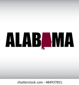 The Alabama shape is within the Alabama name in this state graphic