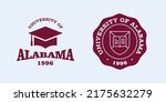 Alabama slogan typography graphics for t-shirt. University print and logo for apparel. T-shirt design with shield and graduate hat. Vector illustration.