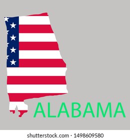 Alabama state of America with map. Flag print on map of USA for geographic themes. Map of Alabama state.