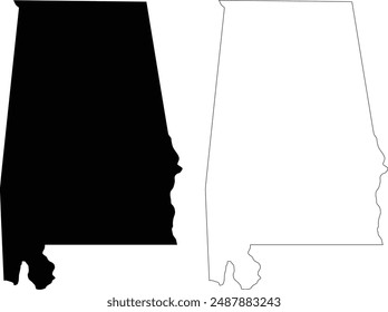 Mapa de silueta de contorno del estado de Alabama