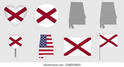 Alabama State Flags and Maps Icon Pack.