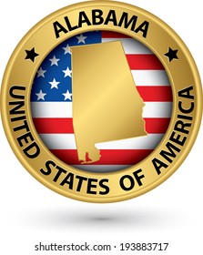 Alabama state gold label with state map, vector illustration