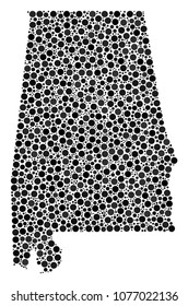 Alabama State Map composition of filled circles in various sizes. Random dots are arranged into Alabama State Map mosaic. Vector cartography map vector illustration.