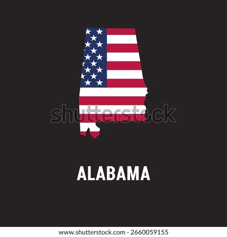 Alabama state map contour. In style of USA flag.