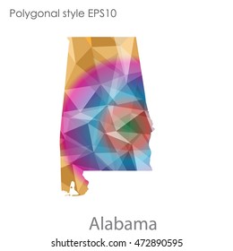 Alabama state map in geometric polygonal,mosaic style.Abstract gems triangle,modern design background. Vector illustration EPS10