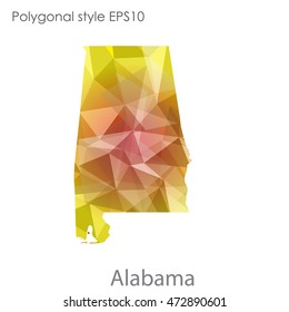 Alabama state map in geometric polygonal,mosaic style.Abstract gems triangle,modern design background. Vector illustration EPS10