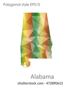 Alabama state map in geometric polygonal,mosaic style.Abstract gems triangle,modern design background. Vector illustration EPS10