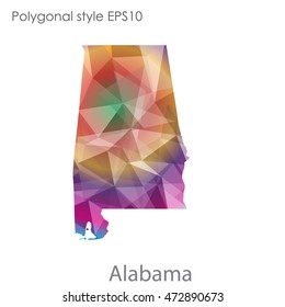Alabama state map in geometric polygonal,mosaic style.Abstract gems triangle,modern design background. Vector illustration EPS10