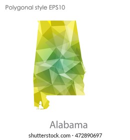 Alabama state map in geometric polygonal,mosaic style.Abstract gems triangle,modern design background. Vector illustration EPS10