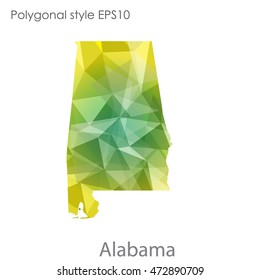 Alabama state map in geometric polygonal,mosaic style.Abstract gems triangle,modern design background. Vector illustration EPS10