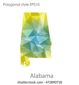 Alabama state map in geometric polygonal,mosaic style.Abstract gems triangle,modern design background. Vector illustration EPS10