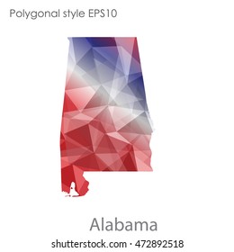 Alabama state map in geometric polygonal,mosaic style.Abstract gems triangle,modern design background. Vector illustration EPS10