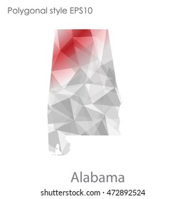 Alabama state map in geometric polygonal,mosaic style.Abstract gems triangle,modern design background. Vector illustration EPS10