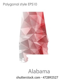 Alabama state map in geometric polygonal,mosaic style.Abstract gems triangle,modern design background. Vector illustration EPS10