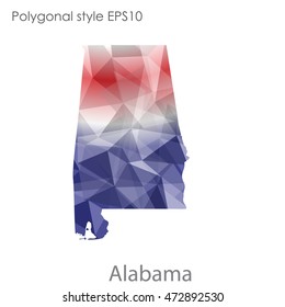 Alabama state map in geometric polygonal,mosaic style.Abstract gems triangle,modern design background. Vector illustration EPS10