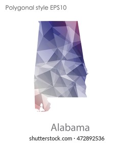 Alabama state map in geometric polygonal,mosaic style.Abstract gems triangle,modern design background. Vector illustration EPS10