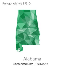 Alabama state map in geometric polygonal,mosaic style.Abstract gems triangle,modern design background. Vector illustration EPS10