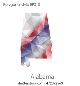 Alabama state map in geometric polygonal,mosaic style.Abstract gems triangle,modern design background. Vector illustration EPS10