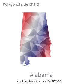 Alabama state map in geometric polygonal,mosaic style.Abstract gems triangle,modern design background. Vector illustration EPS10