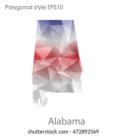 Alabama state map in geometric polygonal,mosaic style.Abstract gems triangle,modern design background. Vector illustration EPS10