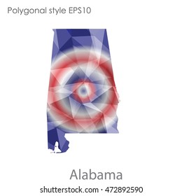 Alabama state map in geometric polygonal,mosaic style.Abstract gems triangle,modern design background. Vector illustration EPS10