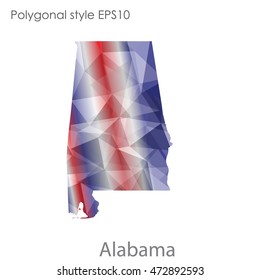 Alabama state map in geometric polygonal,mosaic style.Abstract gems triangle,modern design background. Vector illustration EPS10