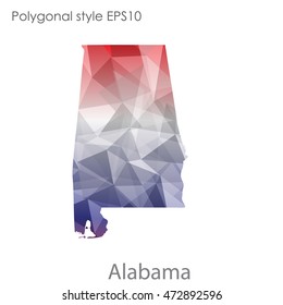Alabama state map in geometric polygonal,mosaic style.Abstract gems triangle,modern design background. Vector illustration EPS10