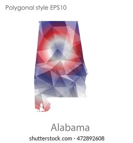 Alabama state map in geometric polygonal,mosaic style.Abstract gems triangle,modern design background. Vector illustration EPS10