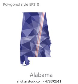 Alabama state map in geometric polygonal,mosaic style.Abstract gems triangle,modern design background. Vector illustration EPS10