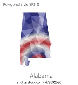 Alabama state map in geometric polygonal,mosaic style.Abstract gems triangle,modern design background. Vector illustration EPS10