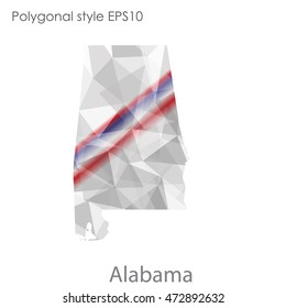 Alabama state map in geometric polygonal,mosaic style.Abstract gems triangle,modern design background. Vector illustration EPS10