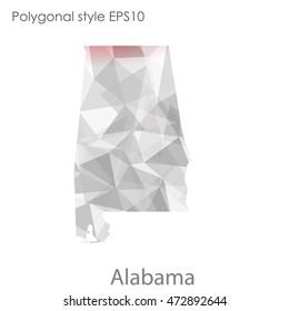 Alabama state map in geometric polygonal,mosaic style.Abstract gems triangle,modern design background. Vector illustration EPS10