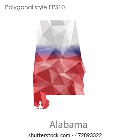 Alabama state map in geometric polygonal,mosaic style.Abstract gems triangle,modern design background. Vector illustration EPS10