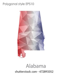 Alabama state map in geometric polygonal,mosaic style.Abstract gems triangle,modern design background. Vector illustration EPS10
