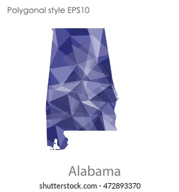 Alabama state map in geometric polygonal,mosaic style.Abstract gems triangle,modern design background. Vector illustration EPS10