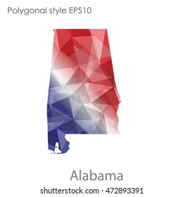 Alabama state map in geometric polygonal,mosaic style.Abstract gems triangle,modern design background. Vector illustration EPS10