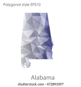 Alabama state map in geometric polygonal,mosaic style.Abstract gems triangle,modern design background. Vector illustration EPS10