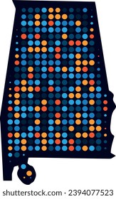 Alabama State Map in Halftone Dots Technology Binary Code Style