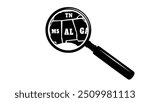 Alabama state map in magnifying glass, black isolated silhouette
