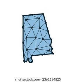 Alabama state map polygonal illustration made of lines and dots, isolated on white background. US state low poly design