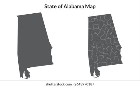 Mapa del estado de Alabama en color gris. Alabama con el mapa de la ciudad en color gris.