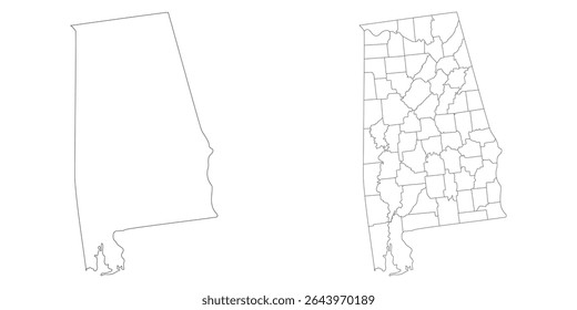 Mapa del estado de Alabama en color blanco. Alabama con el mapa de la ciudad en color blanco.