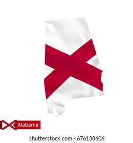 Alabama state map with waving flag of US State. Vector illustration.