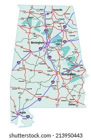 Alabama state road map with Interstates and U.S. Highways. Please note, these maps are iconic only and are not to be used for navigation or logistics. Vector EPS-10 file, no transparency used. 