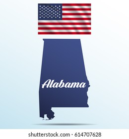 Alabama state with shadow with USA waving flag