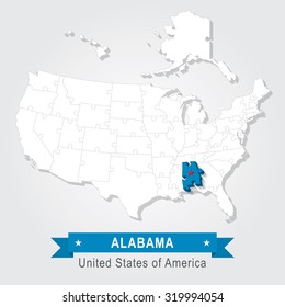 Alabama state. USA administrative map.